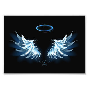 Impression Photo Blue Glowing Angel Wings on black background