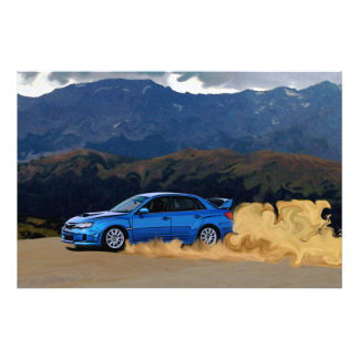 Impression Photo Blue Subaru WRX STi Déroulement dans les montagnes