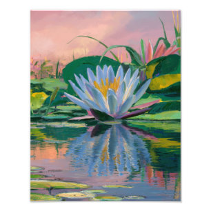 Impression Photo Blue Water Lys par Claude Monet, coucher du soleil