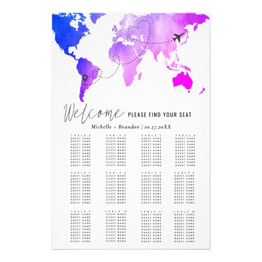 Impression Photo Blue water map elegant wedding seating (Devant)