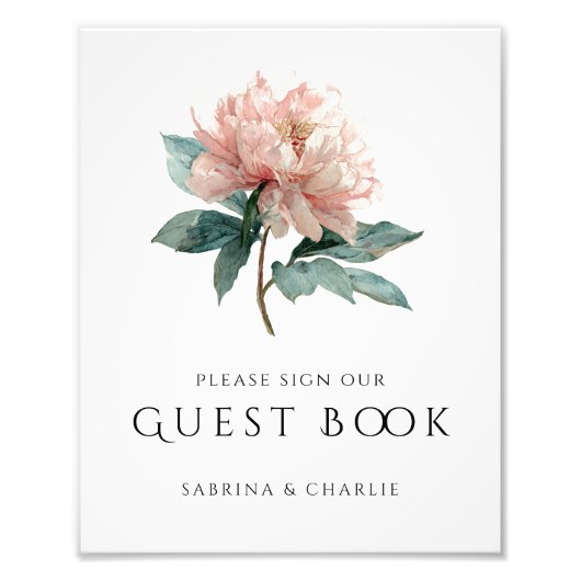 Impression Photo Blush Pink Peony Floral Wedding Guest Book Sign (Devant)