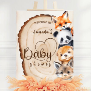 Impression Photo Bois Animaux Baby shower rustique Affiche de bienv