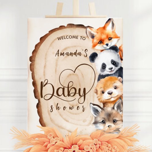 Impression Photo Bois Animaux Baby shower rustique Affiche de bienv