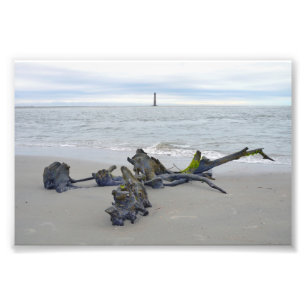 Impression Photo Bois flotté, phare de l'île Morris Caroline du Sud