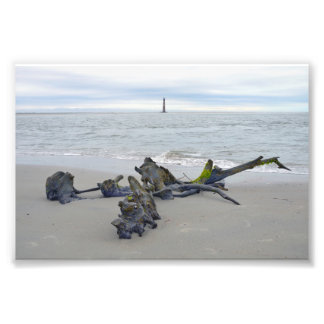 Impression Photo Bois flotté, phare de l'île Morris Caroline du Sud