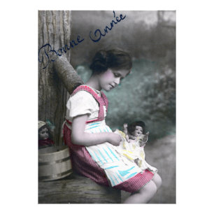 Impression Photo Bonne Année Vintage fille avec dollar