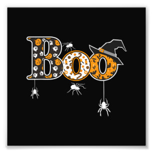 Impression Photo Boo Avec Araignées Et Sorcière Casquette Halloween