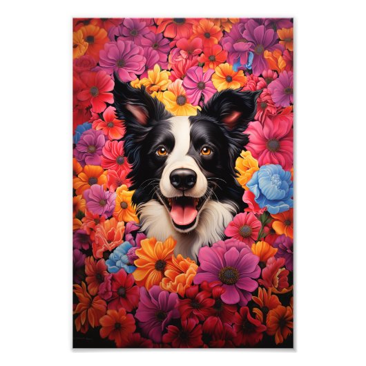 Impression Photo Bordure Collie en fleurs (Devant)