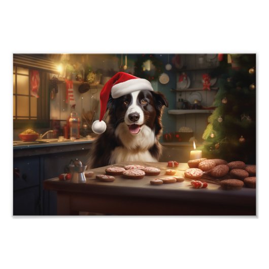 Impression Photo Bordure Collie Noël Cookies Festive Fêtes (Devant)