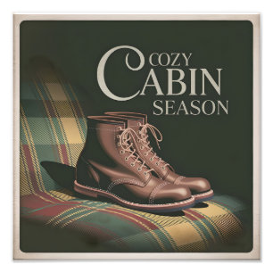Impression Photo Bottes de saison de cabane confortable Plaid autom