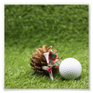 Impression Photo Boule de golf de Noël et cône de pin pour golfeur