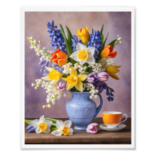 Impression Photo Bouquet de printemps des jonquilles gaies Tulipes
