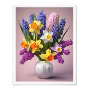 Impression Photo Bouquet de printemps des jonquilles Hyacinthes Vas