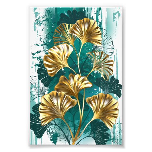 Impression Photo Branche avec Feuilles d'or Ginko Biloba (Devant)