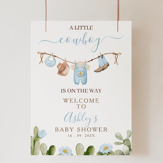 Impression Photo Brown Blue Cothes Baby shower Cowboy Affiche de bi