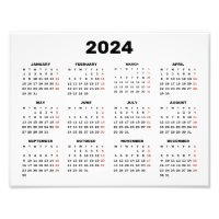 Impression Photo Calendrier 2024 12 mois Mur de bureau noir et