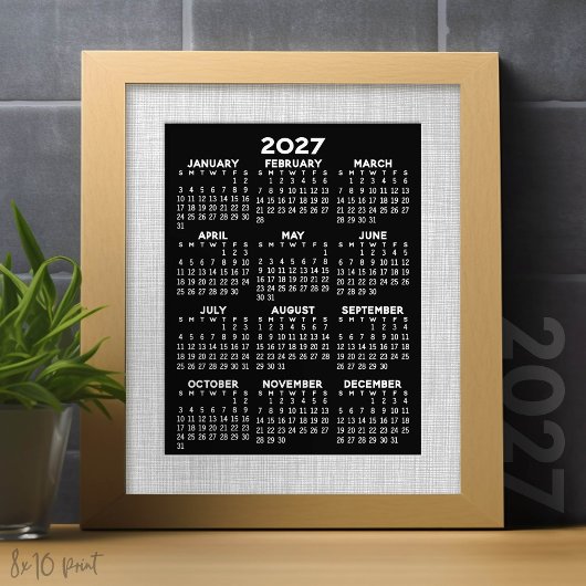 Impression Photo Calendrier 2027 - vue annuelle verticale - Noir