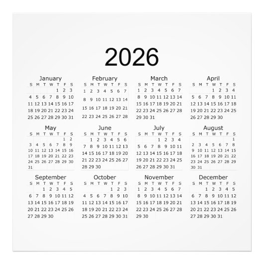 Impression Photo Calendrier Minimaliste Simple 2026 (Devant)