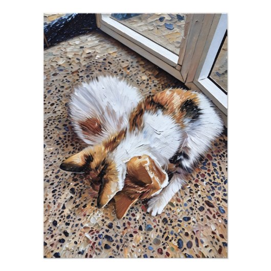 Impression Photo Calico Chat se détendre paisiblement sur terrain t (Devant)