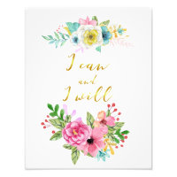 Calligraphie florale et or Je peux et je vais cite