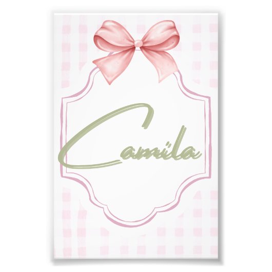 Impression Photo Camila Baby Girl Nursery Bow&En vichy personnalisé (Devant)