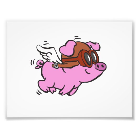 Impression Photo Caricature volante de cochon rose | choisir la cou (Devant)