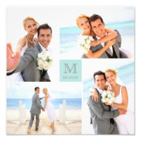 Carré bleu Grille élégant Monogramme 4 Mariage pho