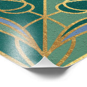 Impression Photo Carrelage Art Déco Floral. Vert, Bleu et Or (Coin)