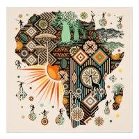 Carte d'Afrique Motif Éléments Tribaux Décoratifs