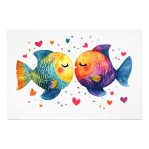 Impression Photo Carte d'anniversaire romantique de poissons s'embr