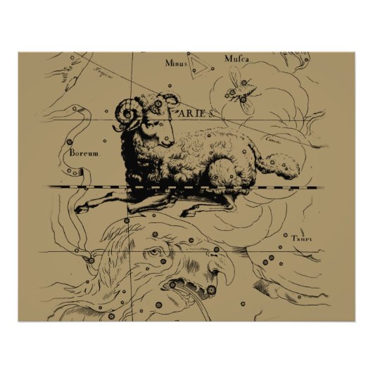 Impression Photo Carte de Constellation Aries Hevelius vers 1690 (Devant)