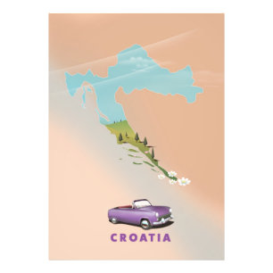 Impression Photo Carte de Croatie Affiche illustrée.