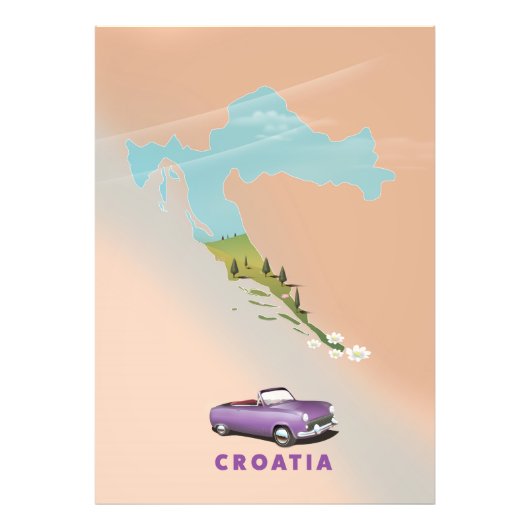 Impression Photo Carte de Croatie Affiche illustrée. (Devant)