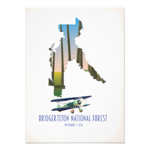 Impression Photo carte de la forêt nationale de Bridger-Teton, Wyom