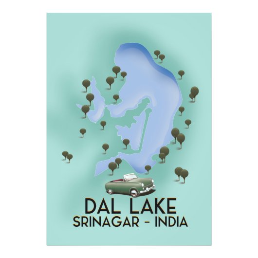 Impression Photo Carte de l'affiche de voyage du lac Dal, Srinagar, (Devant)