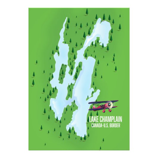 Impression Photo Carte de l'affiche du lac Champlain États-Unis Can (Devant)