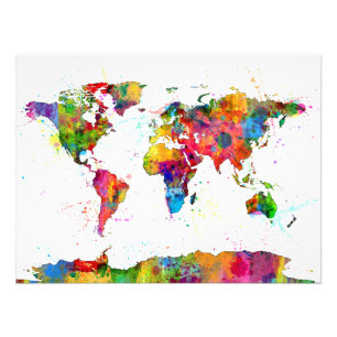 Impression Photo Carte de l'aquarelle de carte du monde