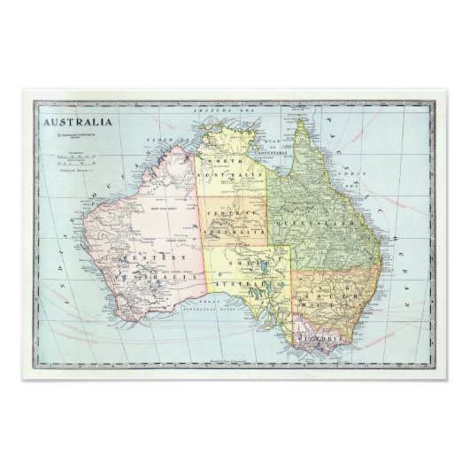 Impression Photo Carte de l'Australie avec les villes et les routes (Devant)