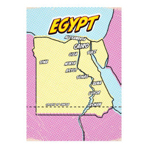 Impression Photo Carte de l'Egypte illustrée par Pop Art