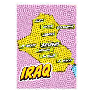 Impression Photo Carte de l'Irak illustrée par Pop Art