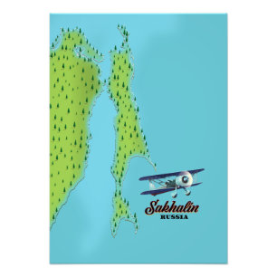 Impression Photo Carte de Sakhaline Russie affiche de voyage de sty