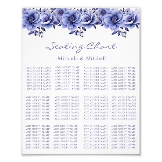 Impression Photo Carte de siège Mariage de violet d'aquarelle (Devant)