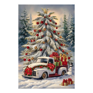 Impression Photo Carte de vœux de Noël vintage – Majestueuse neige-