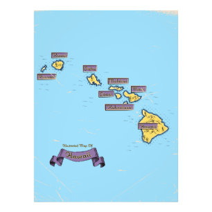 Impression Photo Carte De Voyage Illustrée De Hawaii
