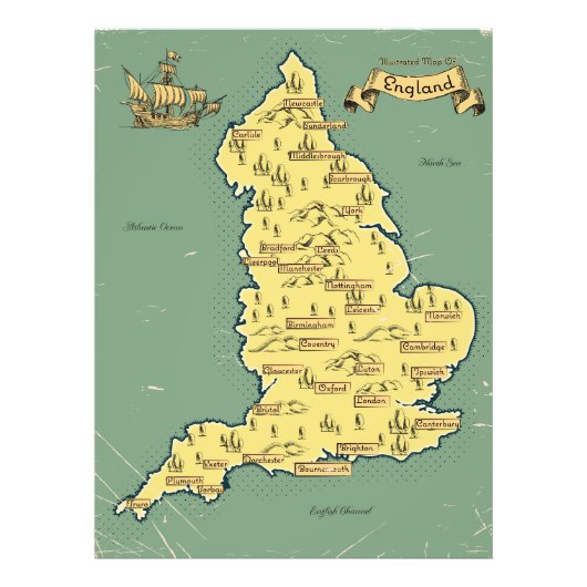 Impression Photo Carte de Voyage illustrée de l'Angleterre (Devant)