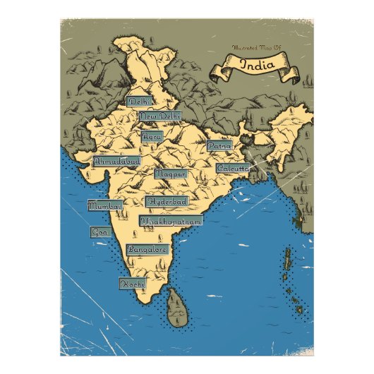 Impression Photo Carte de voyage illustrée de l'Inde (Devant)