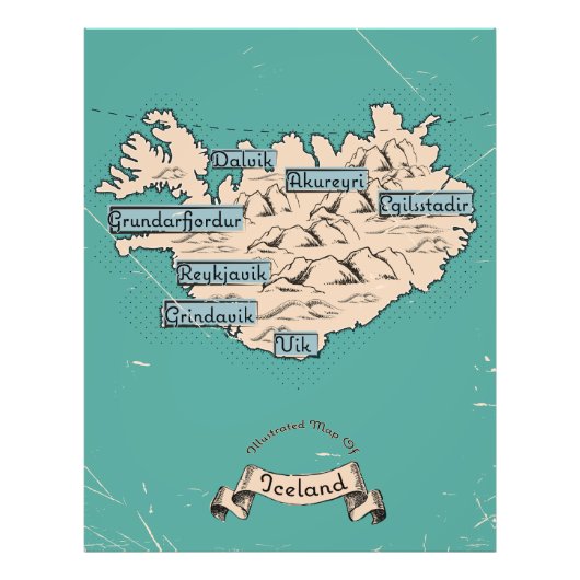Impression Photo Carte de voyage illustrée Islande (Devant)