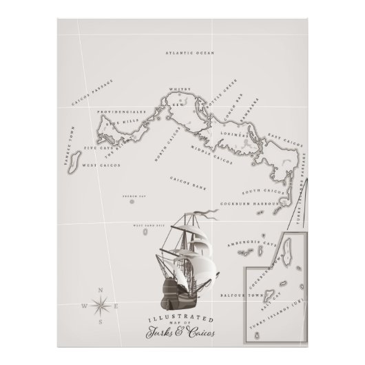 Impression Photo Carte des îles Turques et Caïques (Devant)