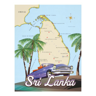 Impression Photo Carte détaillée illustrée du Sri Lanka