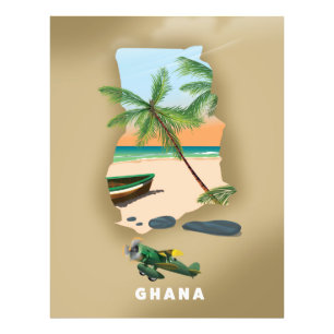 Impression Photo Carte du Ghana illustrée affiche de voyage.